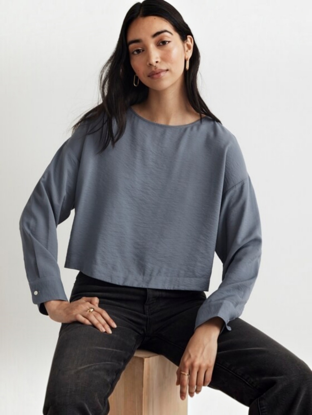 Madewell Relaxed Sunfaded Indigo Blue Tulip-back Long Sleeve Top Womens Medium